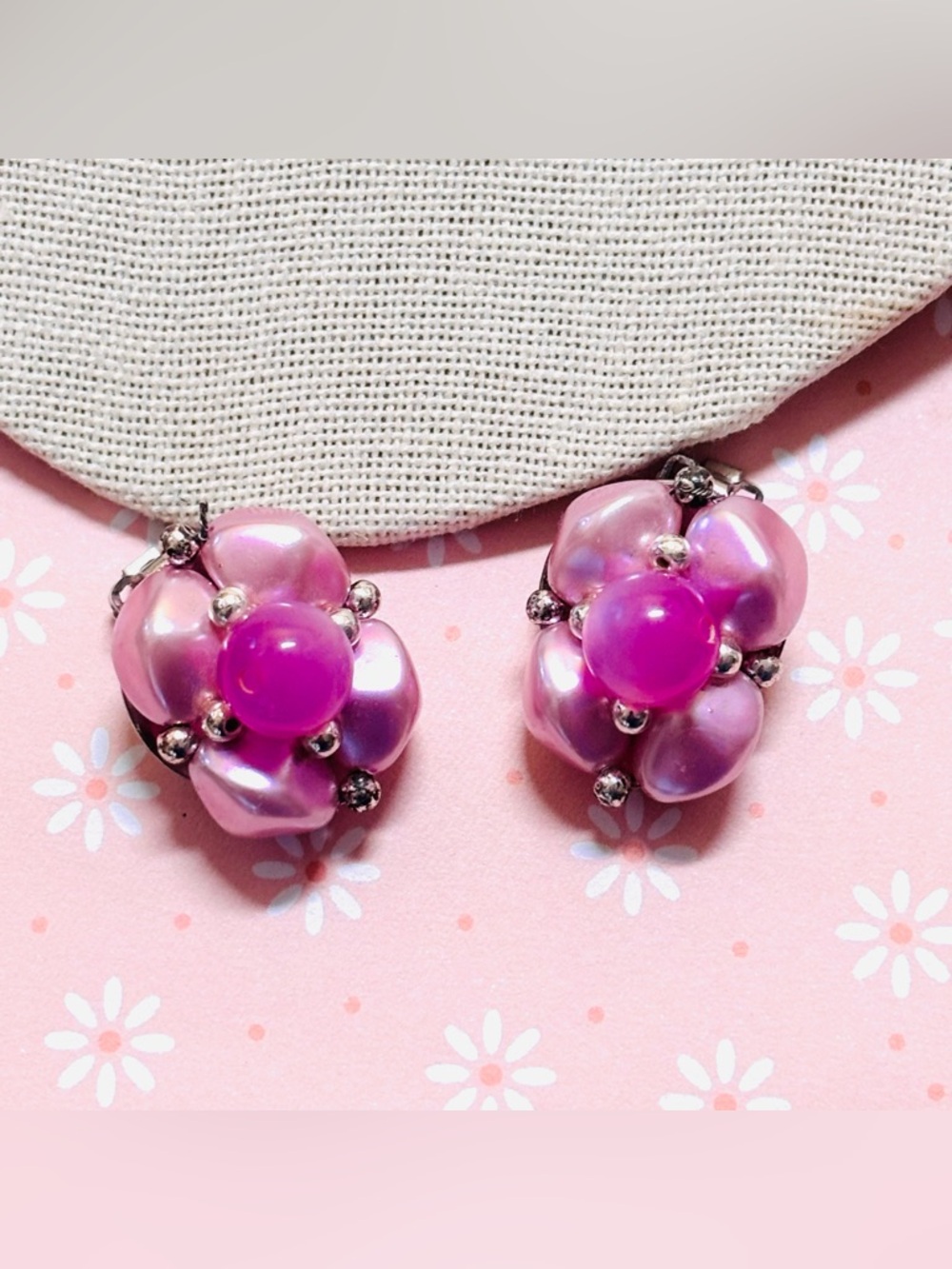 Vintage Coquette Girl Pink Bubblegum Bauble Cluster Earrings